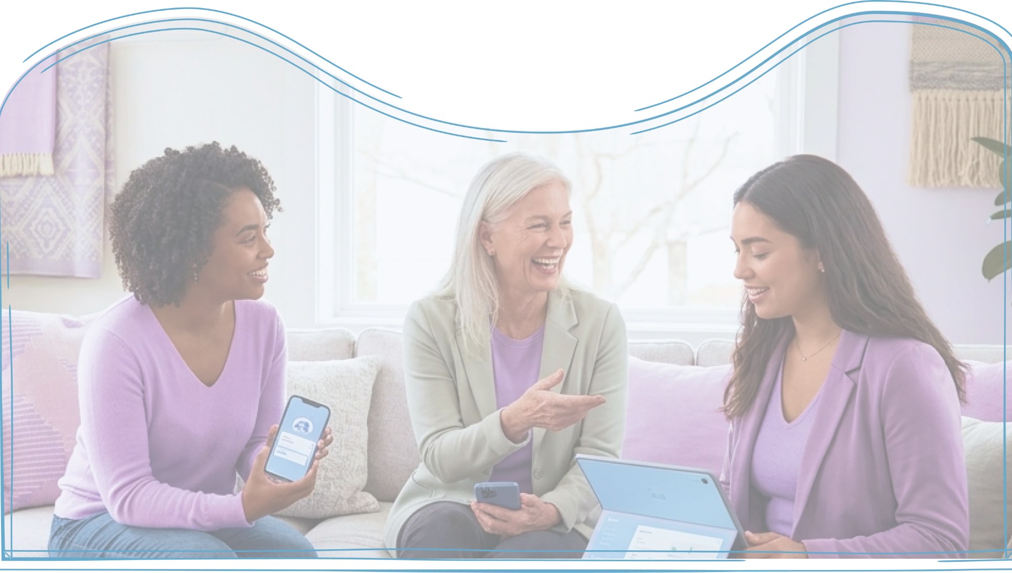 Three people exploring AI tools together at home